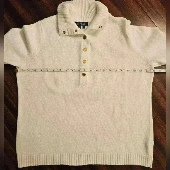 Lauren Ralph Lauren White Cotton Cropped Polo Knit Sweater Plus Womens 1X EUC - Picture 10 of 15
